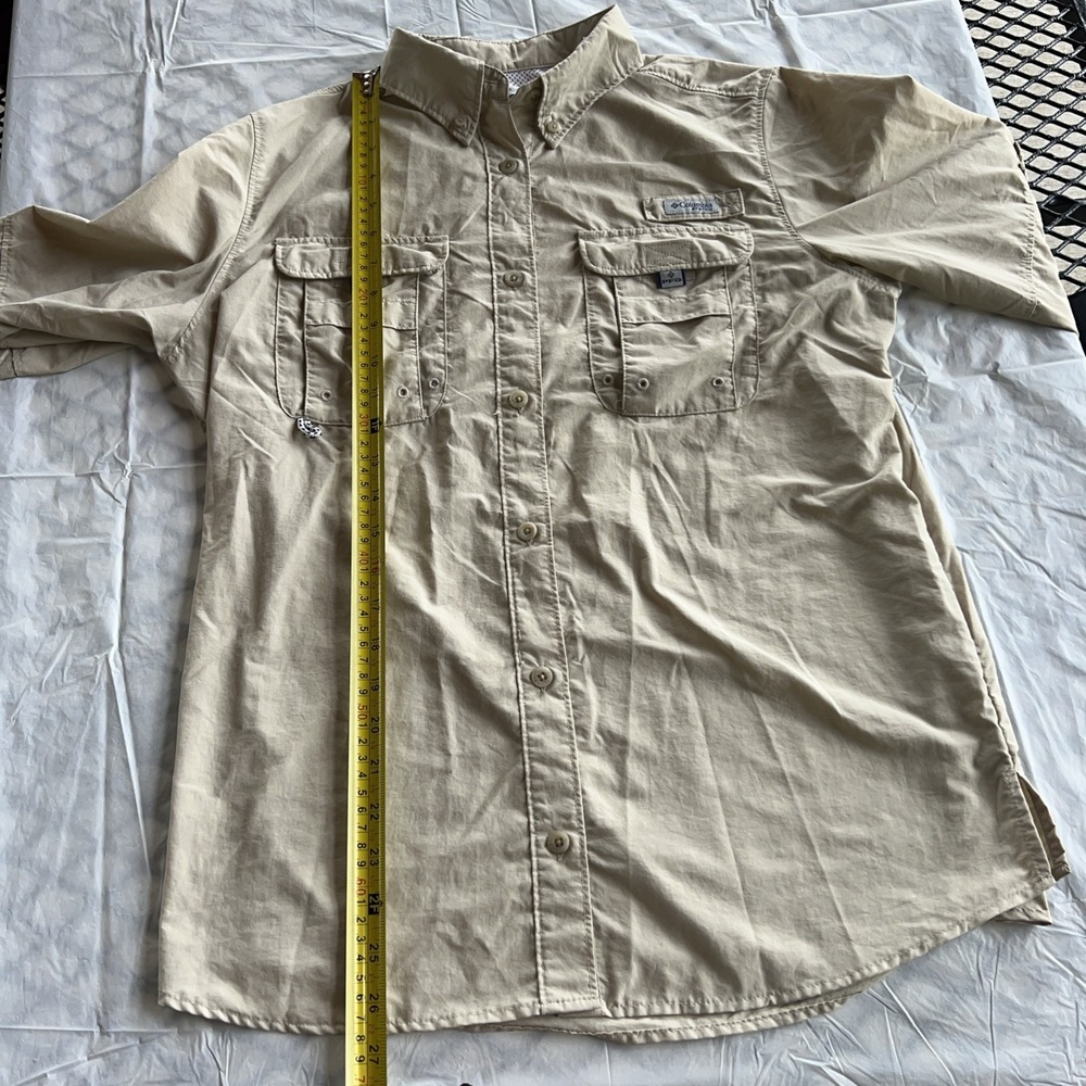 Columbia PFG Omni-Shade Fishing Shirt Mens Medium Tan Vented Long Sleeve Nylon - Picture 6 of 9